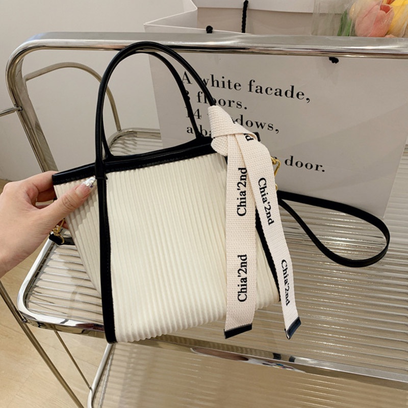 MOUSSON Túi Tote Xếp Li Thắt Nơ Phong Cách Pháp Cho Nữ