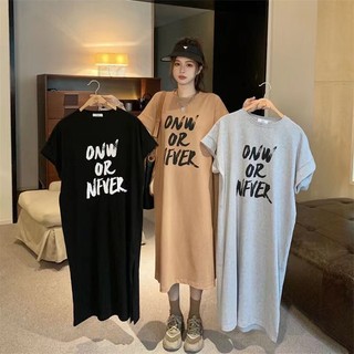 Đầm MIDI Tay Ngắn Dáng Rộng In Chữ Đơn Giản Thời Trang Mùa Hè Phong Cách Hàn Quốc Cho Nữ