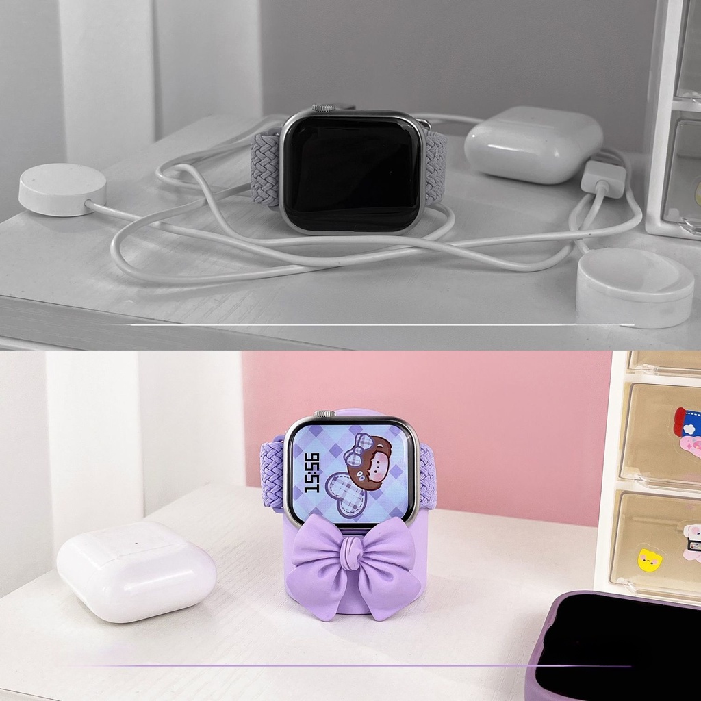Đế Sạc Silicone Hình Nơ Cho Đồng Hồ Thông Minh Apple Watch Ultra se Series 8 7 6 5 4 3 2 1