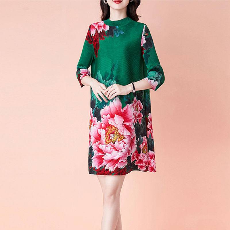 Đầm Dáng Rộng Xếp Ly In Họa Tiết Hoa Phong Cách Dân Tộc Thời Trang Mùa Xuân 2023 Dành Cho Nữ