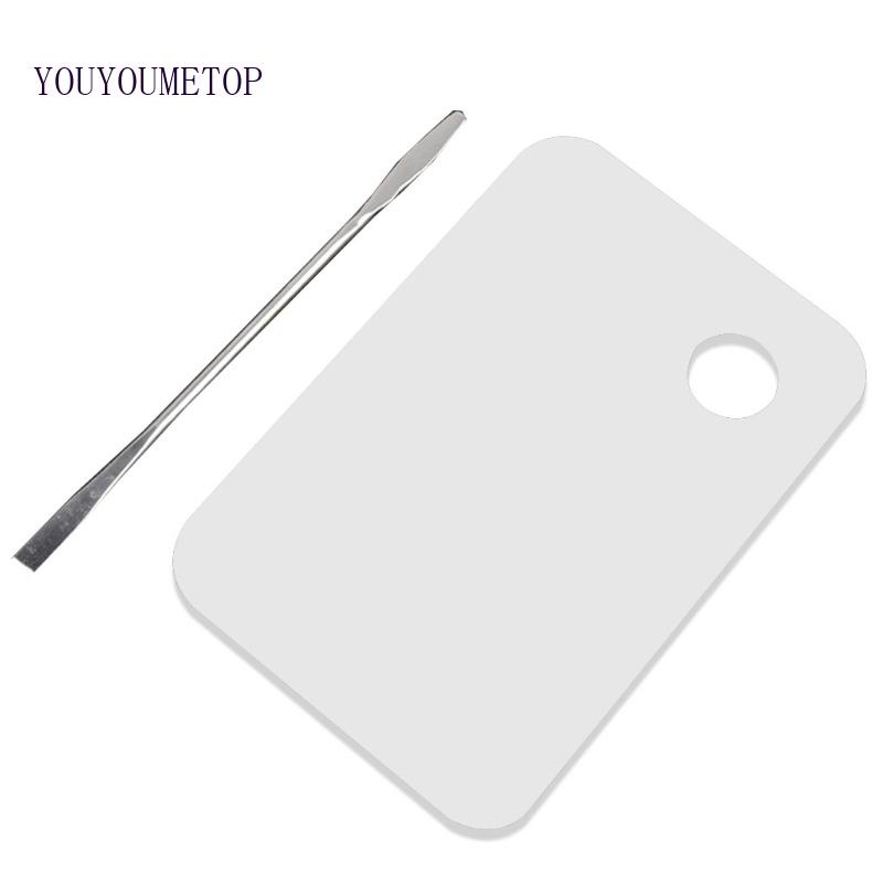 1 Bộ Bảng Acrylic Trong Suốt Dùng Trộn Màu Nước / Sơn Móng Tay Kèm Thìa