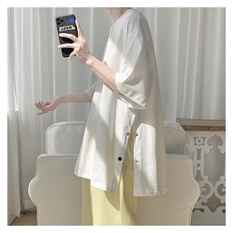 Áo Thun Tay Ngắn Dáng Rộng Xẻ Tà Thời Trang Mùa Hè Hàng Mới Dành Cho Cặp Đôi