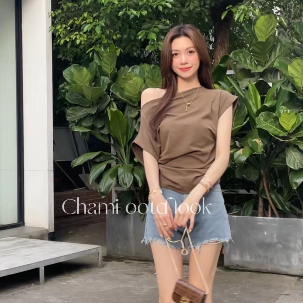 Áo Thun Tay Ngắn Dáng Ôm Gợi Cảm Trẻ Trung Phong Cách Hàn Quốc Cho Bạn Gái