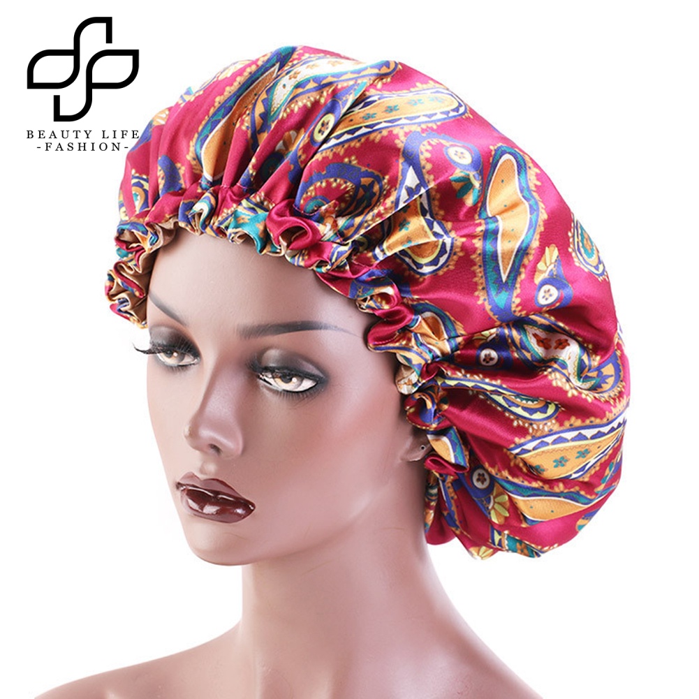 Mũ Trùm Đầu Ngủ 2 Lớp Bằng Satin In Hoa Thời Trang Cho Nữ