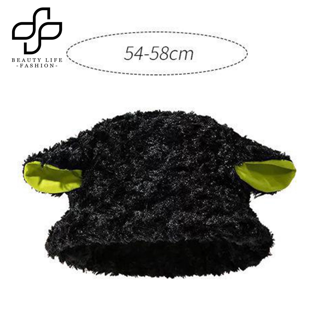 Nón Tai Bèo Hai Mặt Phối Lông Xù Dày Dặn Ấm Áp Dễ Thương Cho Nữ