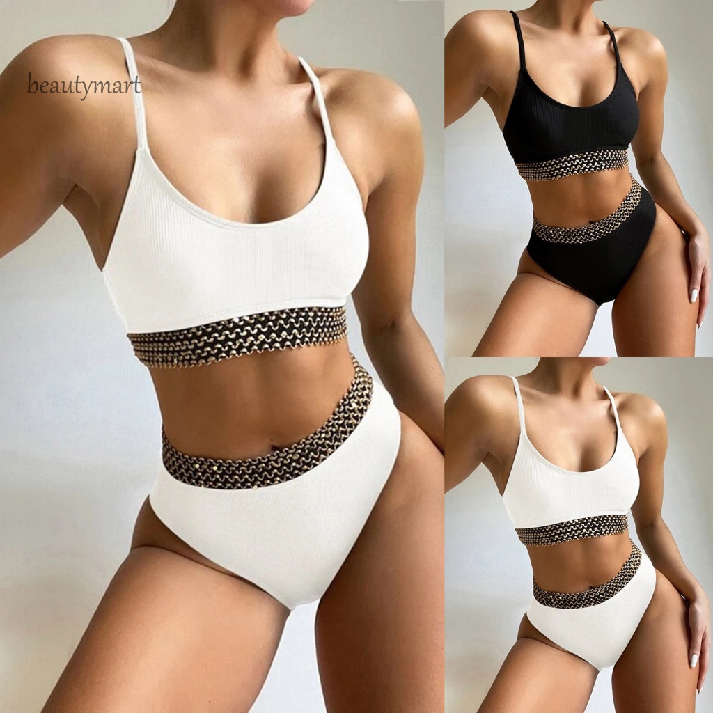 Bộ Bikini 2 Mảnh Có Đệm Ngực Và Quần Lưng Cao Màu Sắc Có Thể Điều Chỉnh Cho Nữ