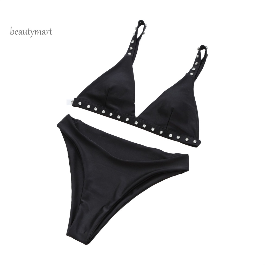 [beautymart] Bộ Đồ Bơi Bikini Màu Trơn Bằng Polyester Chống Mài Mòn Thời Trang Mùa Hè Cho Nữ