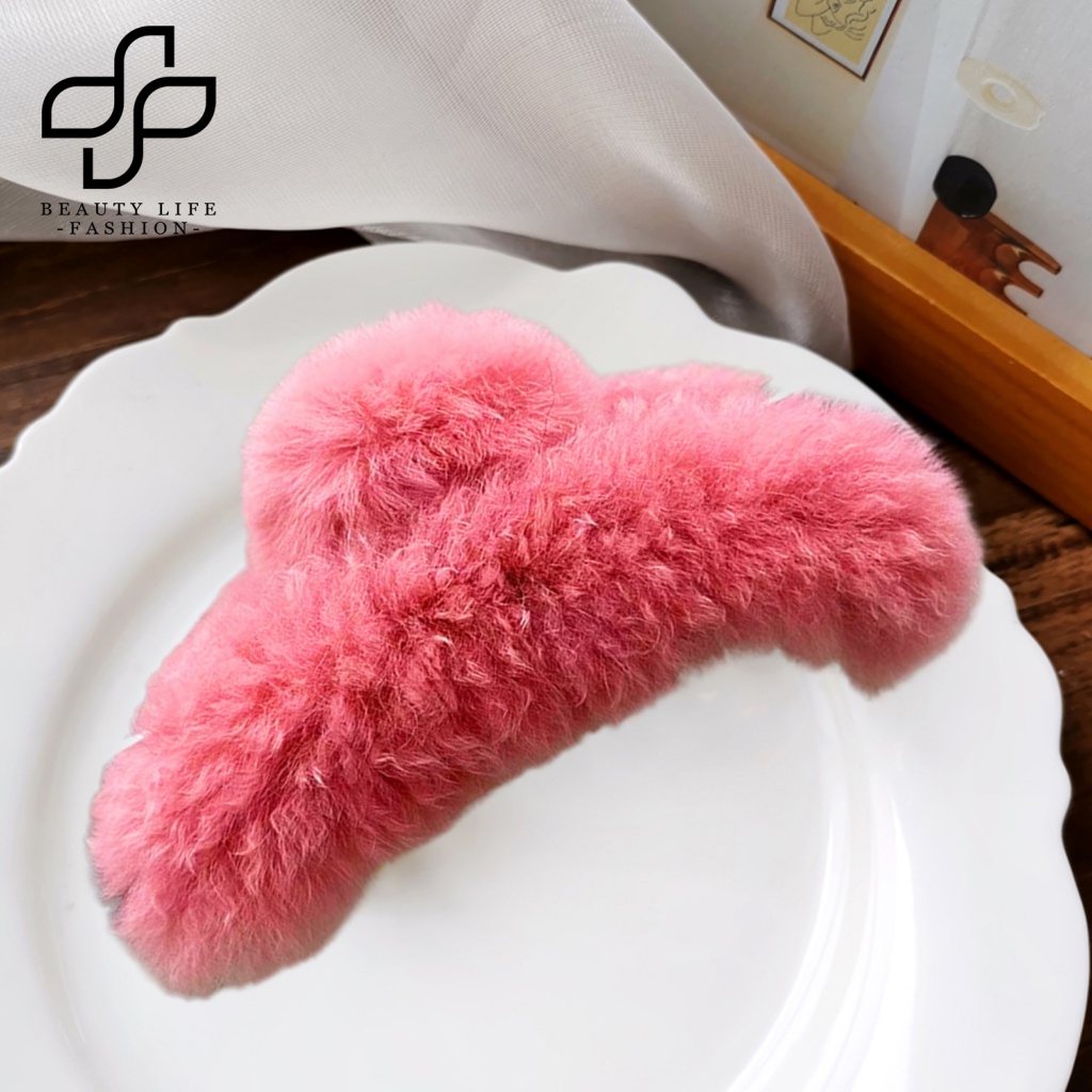 Kẹp Tóc Lông Thỏ Mềm Mại Màu Trơn Co Giãn Phong Cách Hàn Quốc Dành Cho Nữ