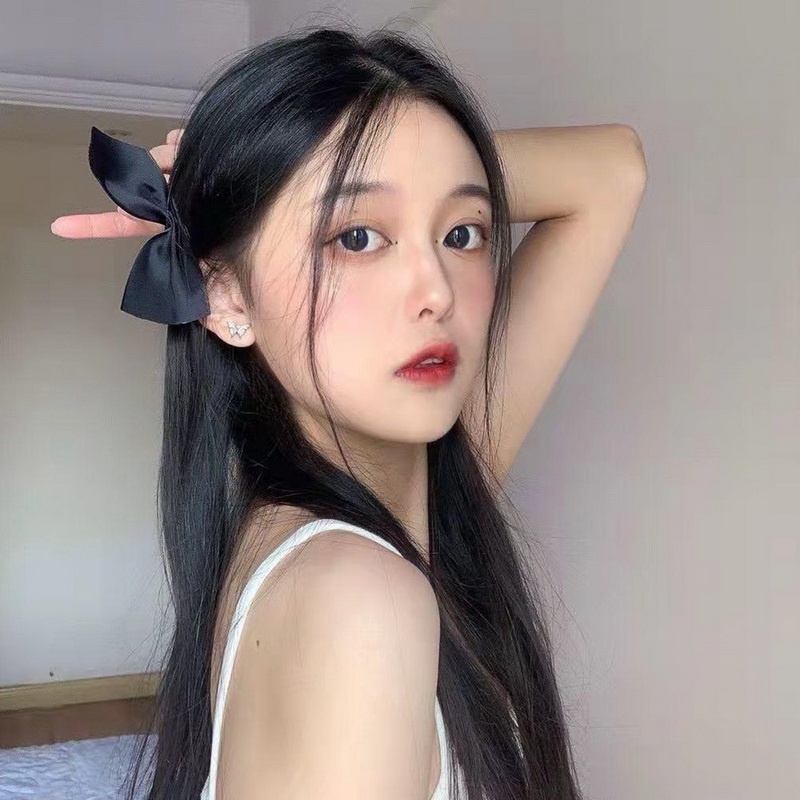 Bộ 2 Kẹp Tóc Nơ Vải Lụa Đen Phong Cách Hàn Quốc Cổ Điển Thời Trang Cho Nữ timetunnel