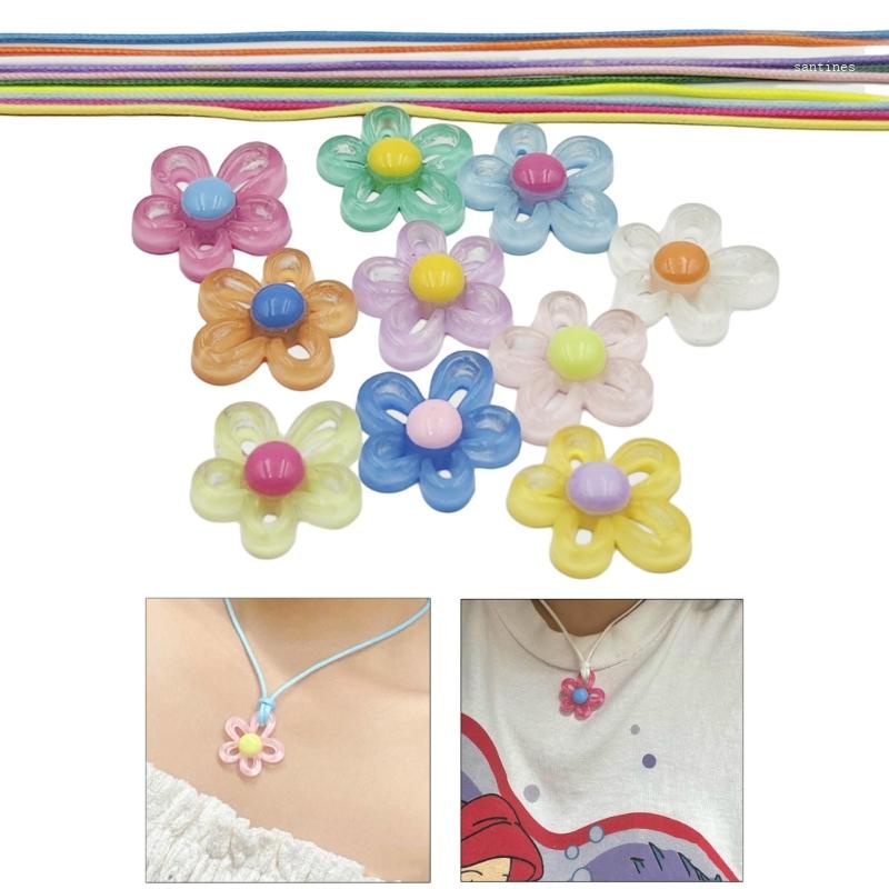 Set 10 Mặt Vòng cổ Nhựa Hình Bông Hoa Nhiều Màu Sắc