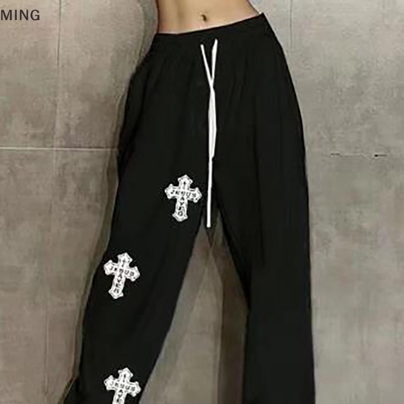 Quần Thể Thao Ống Rộng Lưng Cao Phong Cách Hip Hop Đường Phố Mỹ Cho Nữ