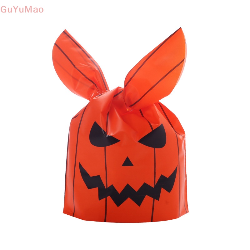 Set 50 Túi Nhựa Đựng Bánh Quy / Kẹo Hình Tai Thỏ Phong Cách Halloween Cho Bé