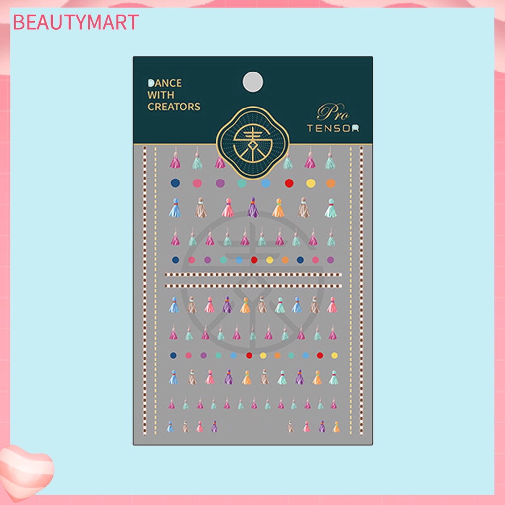 Miếng Dán Trang Trí Móng Tay Tự Dính Họa Tiết Chấm Bi Phối Tua Rua Dễ Thương