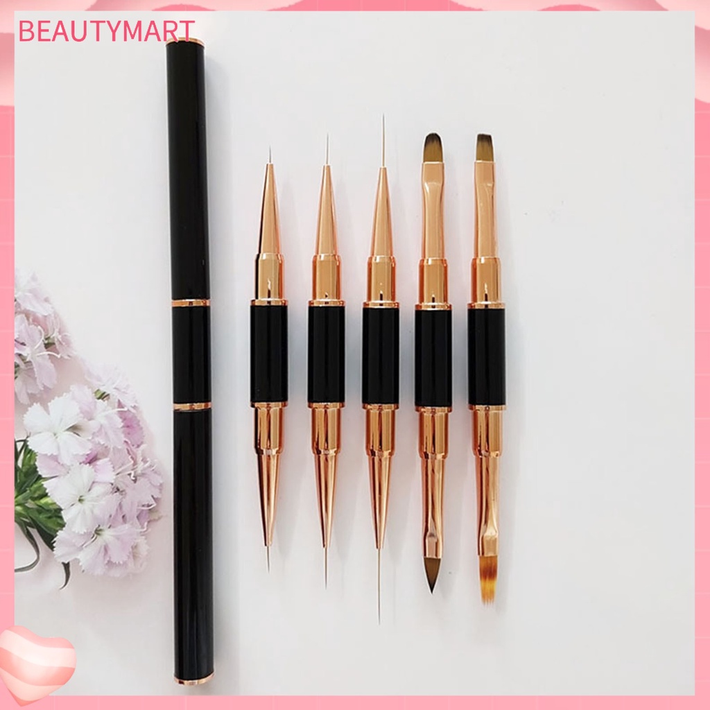 Set 5 Cọ Vẽ Móng Nghệ Thuật Hai Đầu Lông Mềm Mại Màu Vàng Hồng DIY