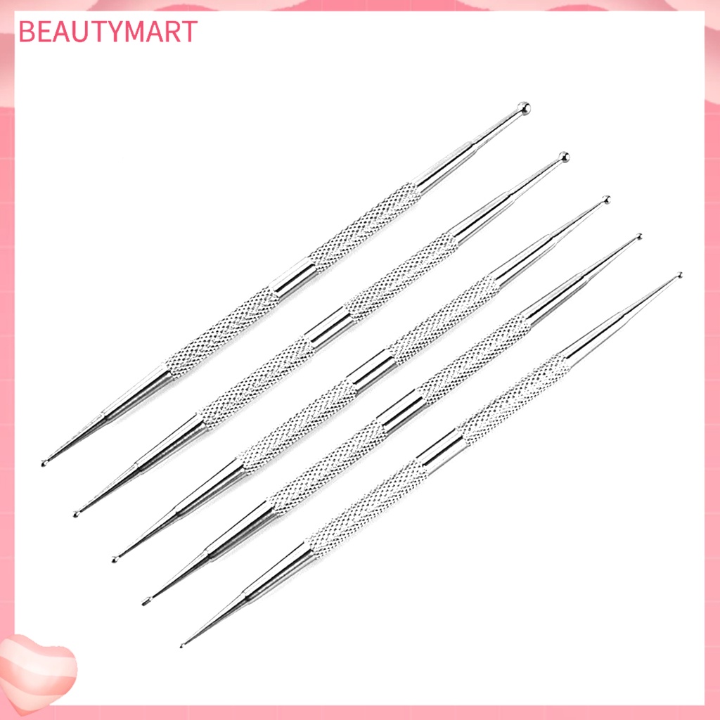 Set 5 Bút Chấm Bi Hai Đầu Bằng Thép Không Gỉ Bền Bỉ Thoải Mái Có Thể Tái Sử Dụng