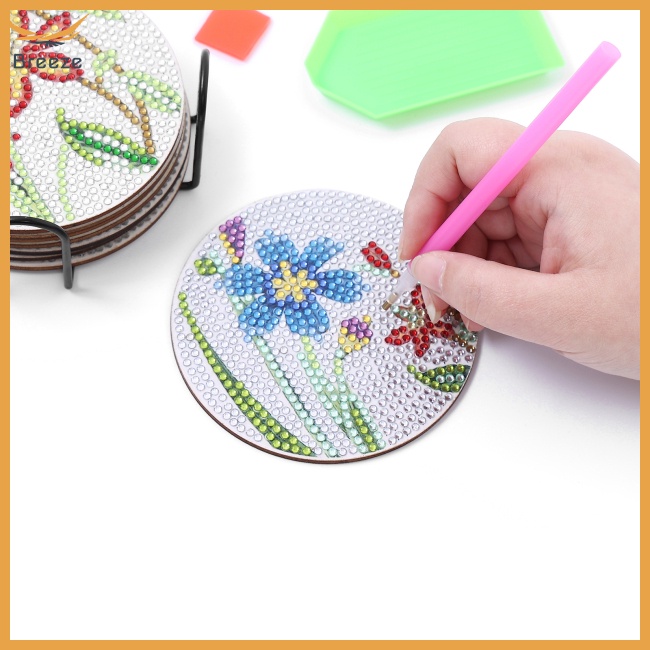 Bộ 9 Đế Lót Ly Họa Tiết Hoa Kèm Giá Đỡ Tiện Dụng Cho Nhà Bếp Diy