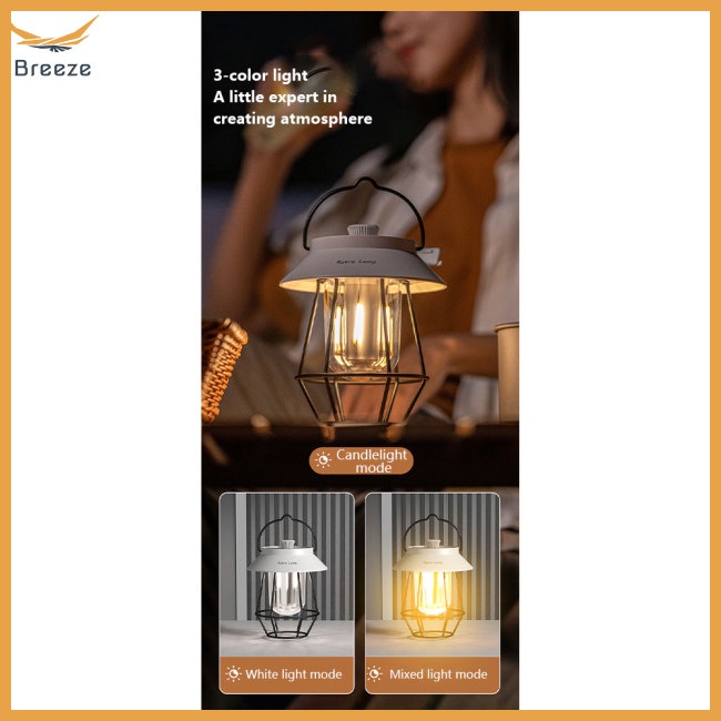 Đèn Lồng Cắm Trại Chống Thấm Nước Phong Cách Cổ Điển Kèm Sạc Usb Tiện Dụng