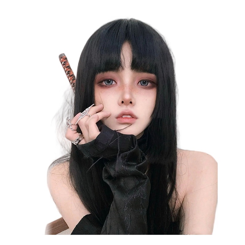 Bộ Tóc Giả Dài Màu Đen Phong Cách lolita Nhật Bản Cho Nữ