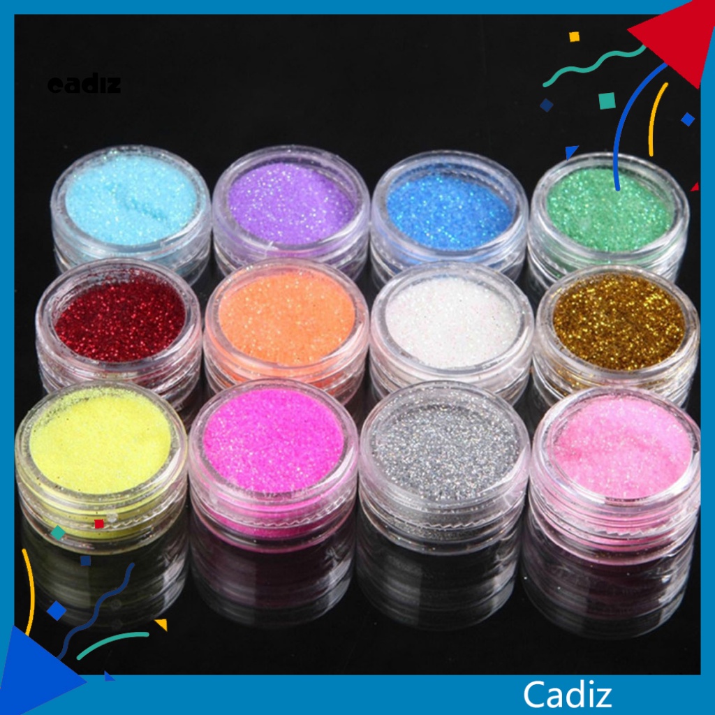 Set 12 Hộp Bột Kim Tuyến Nhiều Màu Sắc Dùng Để Trang Trí Móng Nghệ Thuật