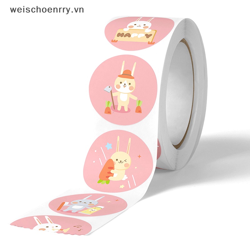 Cuộn 500 Nhãn Dán Hình Thỏ Thank you Trang Trí Quà Tặng Cho Bé