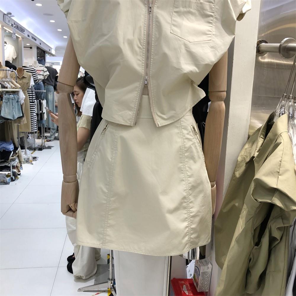 Set Chân Váy Lưng Cao + Áo Sơ Mi Sát Nách Dáng Chữ A Có Khóa Kéo Thời Trang Mùa Hè Cho Nữ