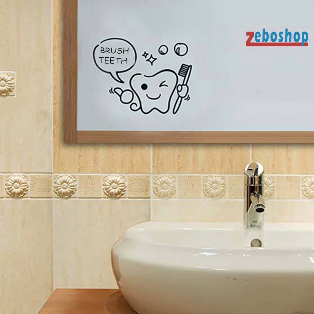 Sticker Dán Tường Trang Trí Phòng Tắm Hình Bàn Chải Đánh Răng Hoạt Hình