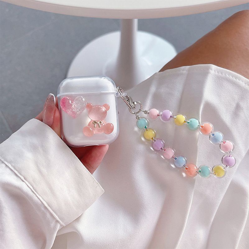 Vỏ Bọc Bảo Vệ Tai Nghe Bluetooth AirpodsThế Hệ 1/2/3/Pro Màu Trong Suốt Hình Gấu Tình Yêu Màu Hồng - JERRYSHOP