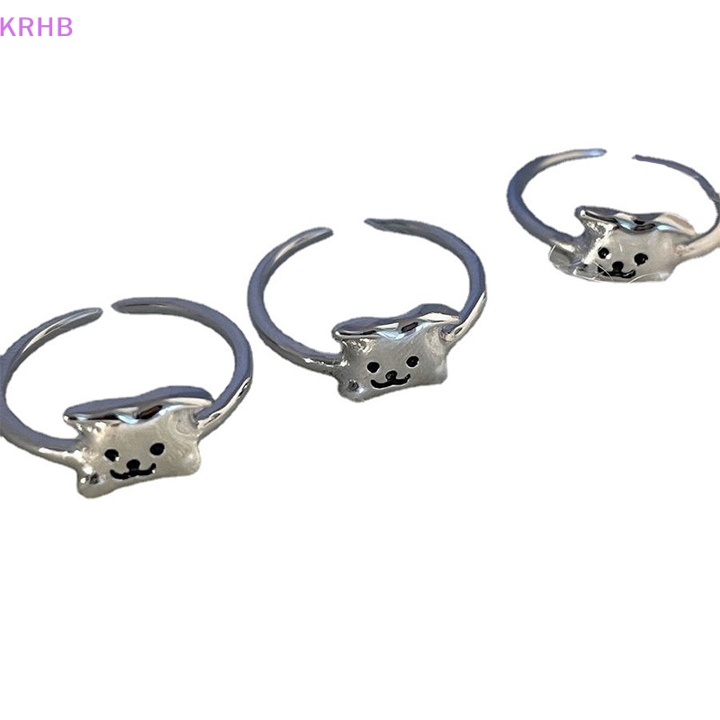 Nhẫn Hở Họa Tiết Cún Hoạt Hình Màu Bạc Dễ Thương Có Thể Điều Chỉnh Cho Nữ Mới