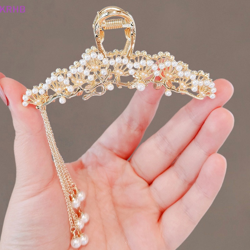 Kẹp Tóc Càng Cua Đính Đá &amp; Ngọc Trai Giả Bằng Kim Loại Phong Cách Retro Mới