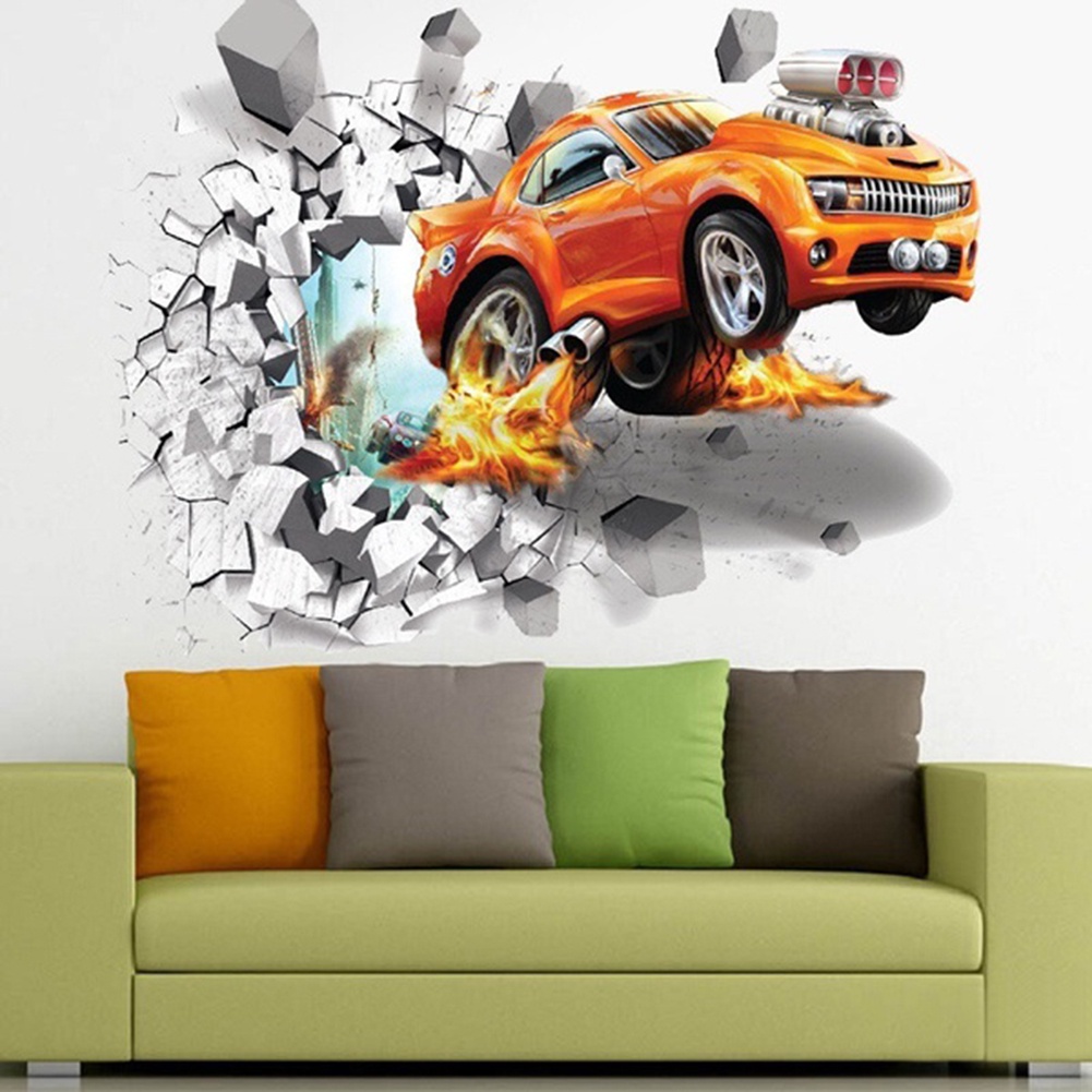 Sticker Dán Tường Họa Tiết Xe Hơi Hoạt Hình 3D Dễ Thương Bắt Mắt