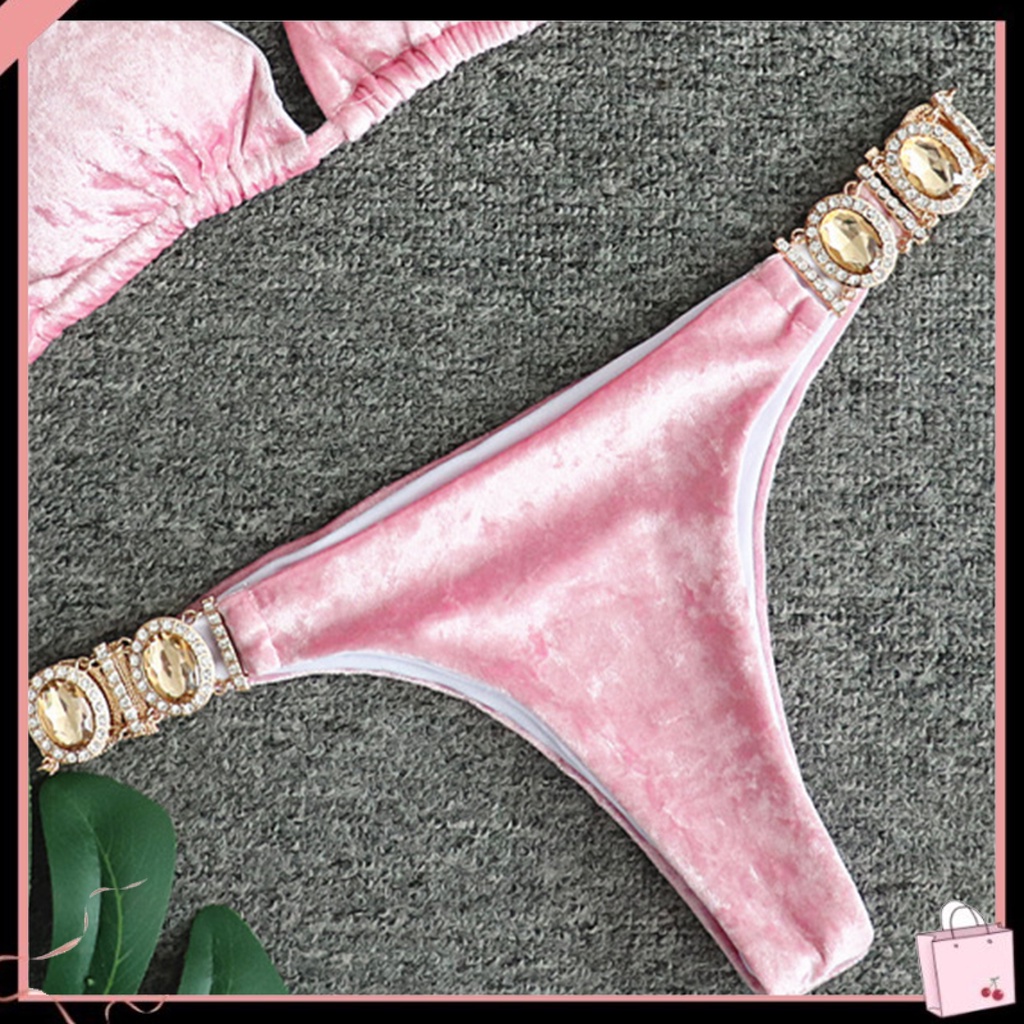 {Soltweter} Bộ Đồ Bơi Áo Ngực Cổ Yếm Tam Giác Eo Thấp Đính Đá Khóa Kim Loại Trang Trí Quyến Rũ Cho Các Hoạt Động