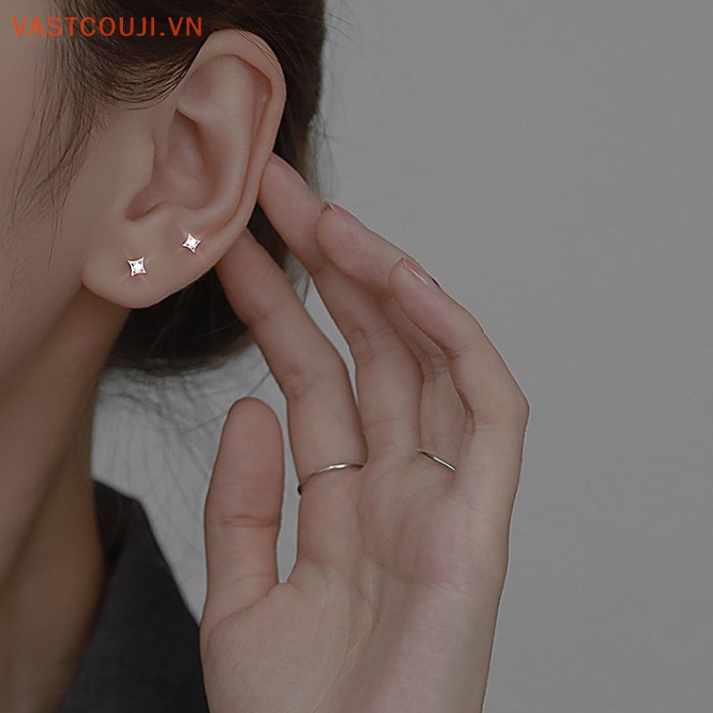 Khuyên Tai Bạc Hình Ngôi Sao Bốn Cánh Đơn Giản Cho Nữ