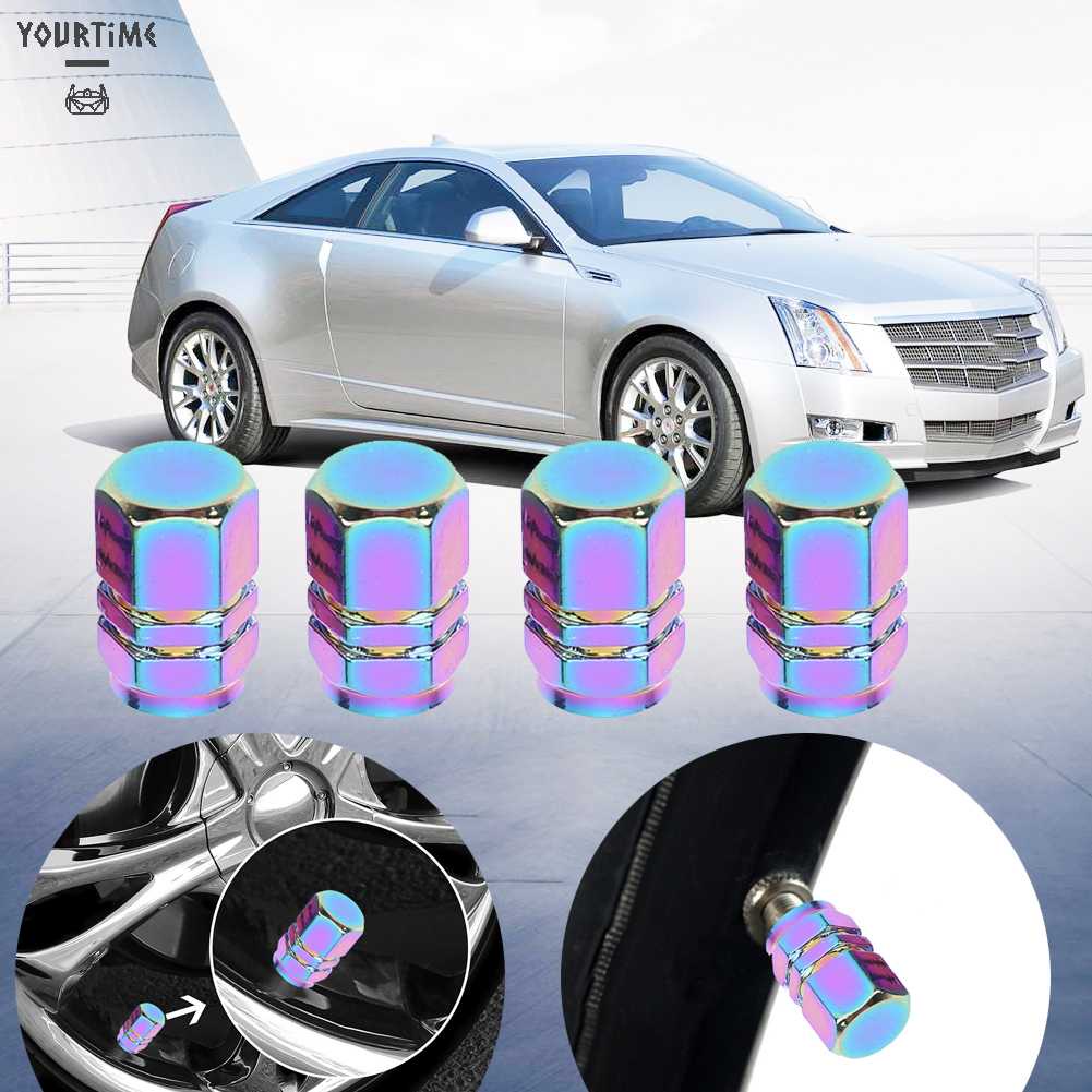 Bộ 4 Nắp Van Bánh Xe Bằng Nhôm Hình Lục Giác Nhiều Màu
