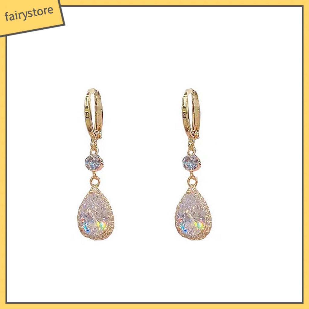 1 Đôi Bông Tai Hình Giọt Nước Đính Đá Không Gây Dị Ứng Thời Trang Dành Cho Nữ