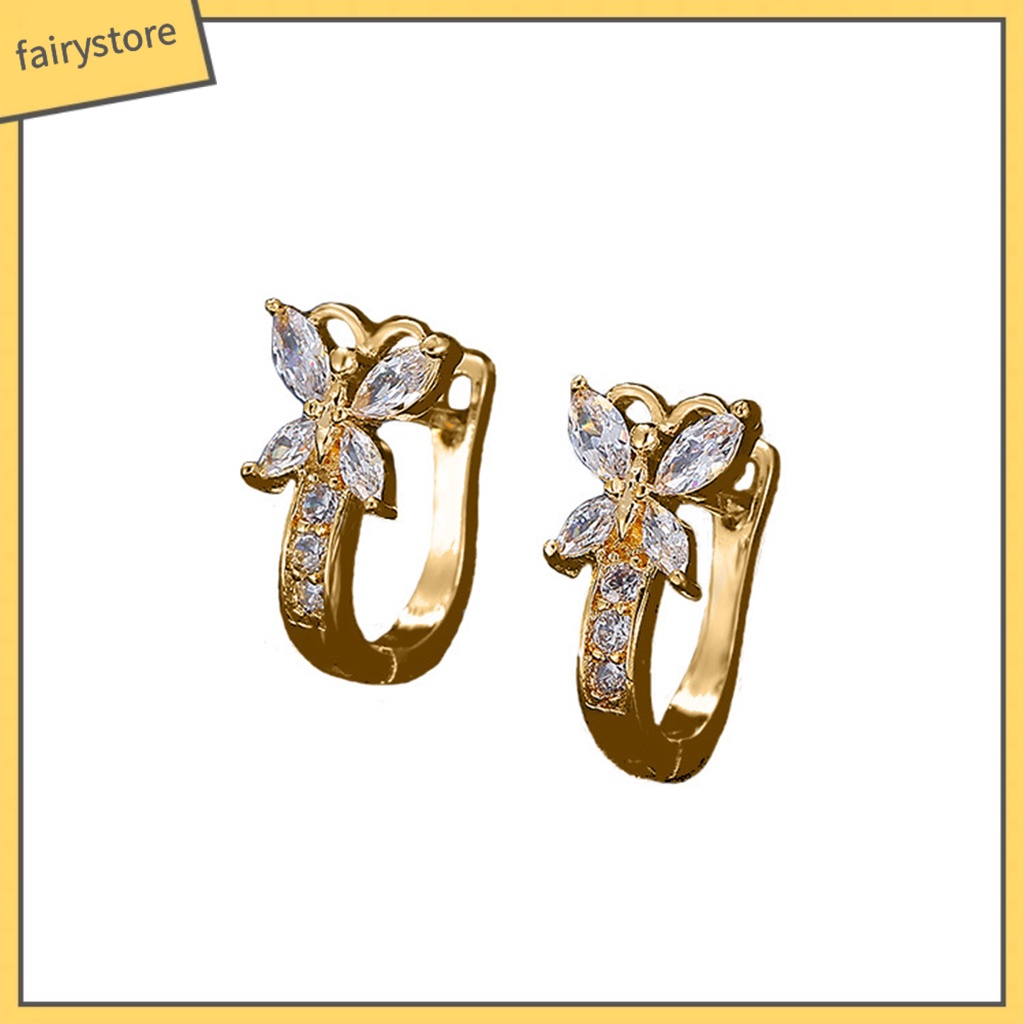 1 Đôi Bông Tai Hình Bướm Đính Đá Zircon Lấp Lánh Phong Cách Vintage Dành Cho Nữ