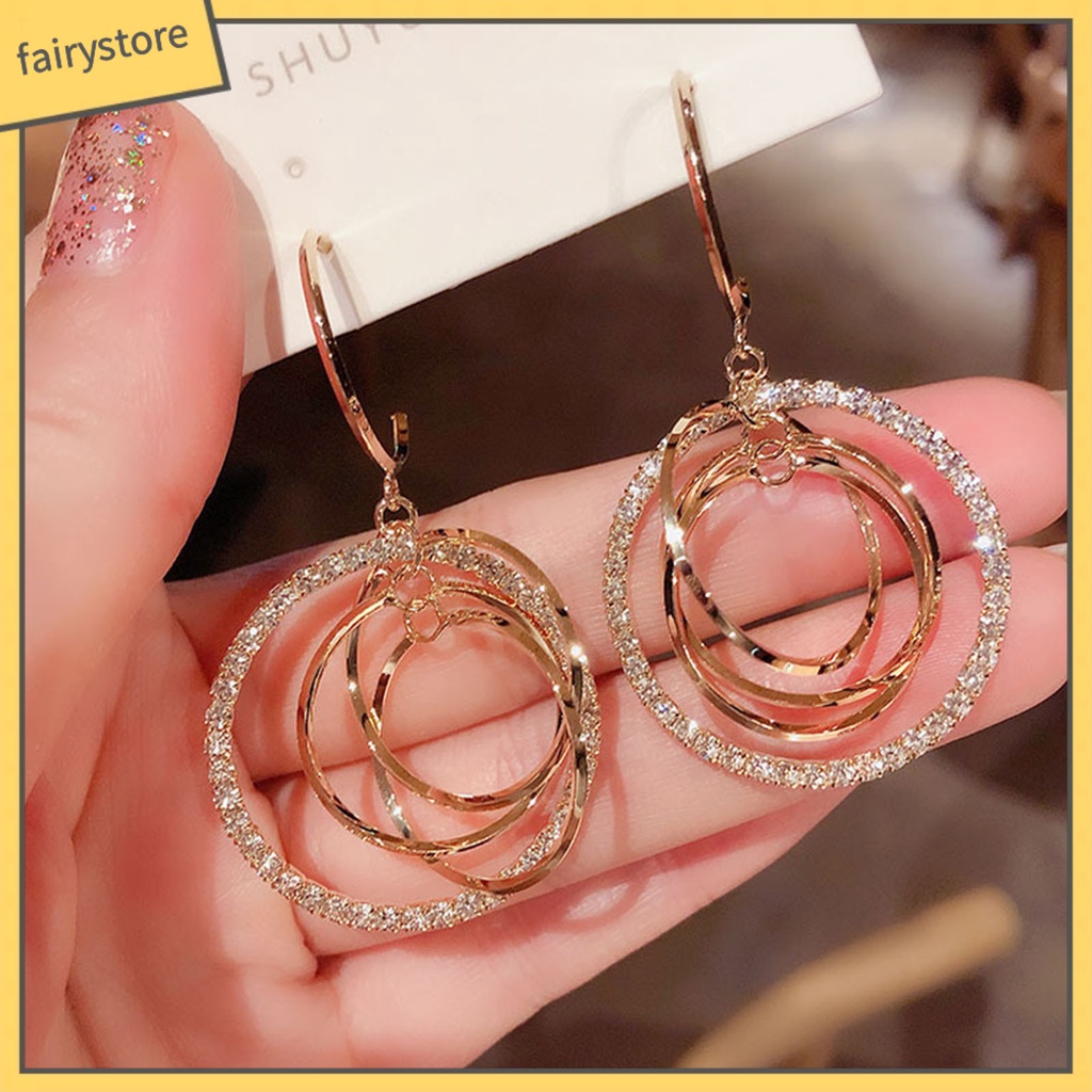 1 Đôi Bông Tai Tròn Đính Đá Lấp Lánh Trang Nhã