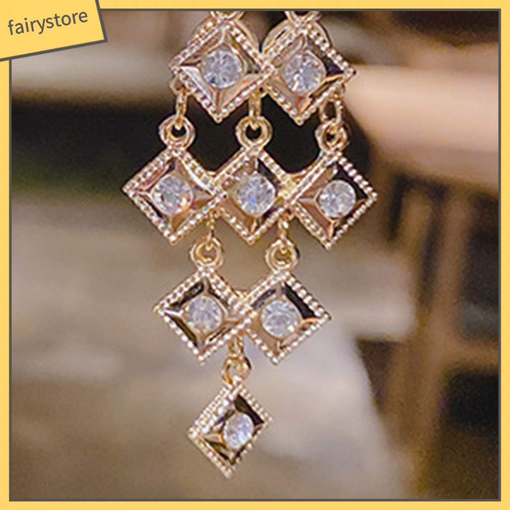 1 Đôi Bông Tai Dáng Dài Đính Đá Lấp Lánh Thời Trang Cho Nữ