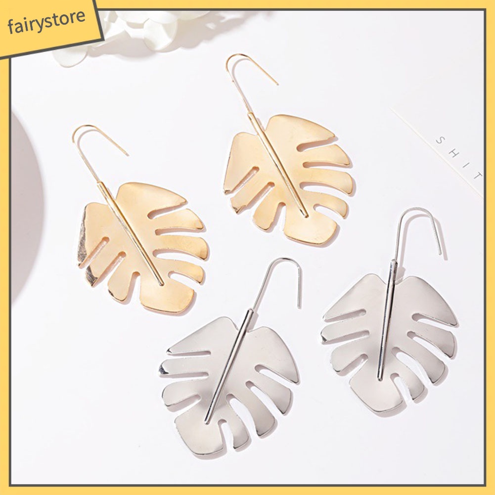 Bông Tai Hình Chiếc Lá Lớn Bằng Hợp Kim Thiết Kế Đục Lỗ Thời Trang Cho Nữ