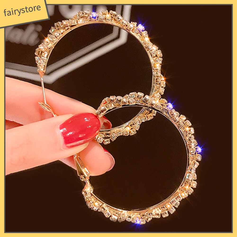 Khuyên Tai Tròn Lớn Đính Đá Thời Trang Dành Cho Nữ