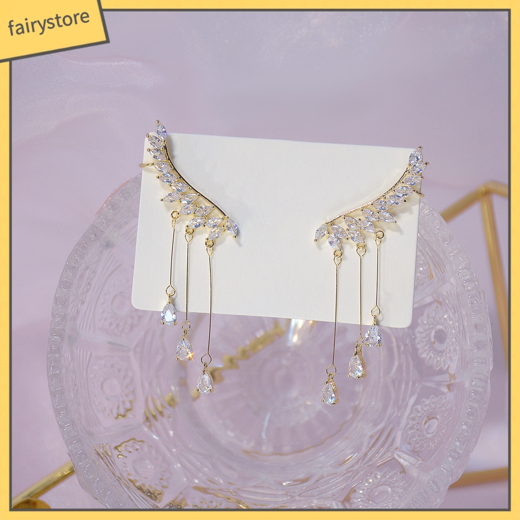 1 Đôi Bông Tai Dáng Dài Hình Đôi Cánh Đính Đá Zircon Lấp Lánh Thời Trang Cho Nữ