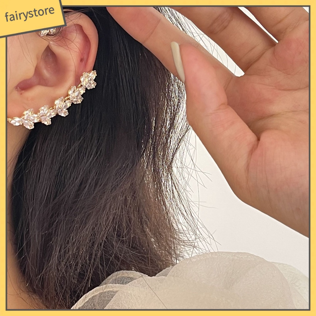 [FRO] 1 Bông Tai Kẹp Không Xỏ Lỗ Hình Học Đính Đá Lấp Lánh Sang Trọng Chống Phai Màu Trang Sức Đơn Giản