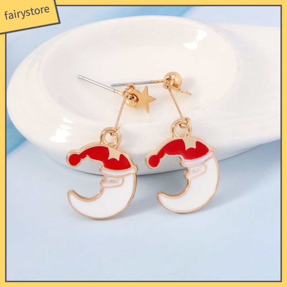 Bông Tai Dáng Dài Hình Mặt Trăng Phong Cách Giáng Sinh Thời Trang Cho Nữ