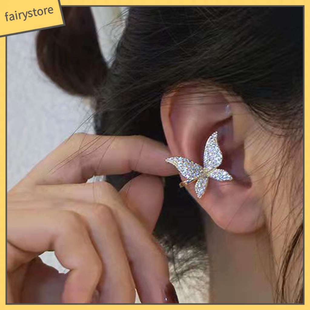 1 Khuyên Vành Tai Hình Bướm Đính Đá Lấp Lánh Thời Trang Cho Nữ