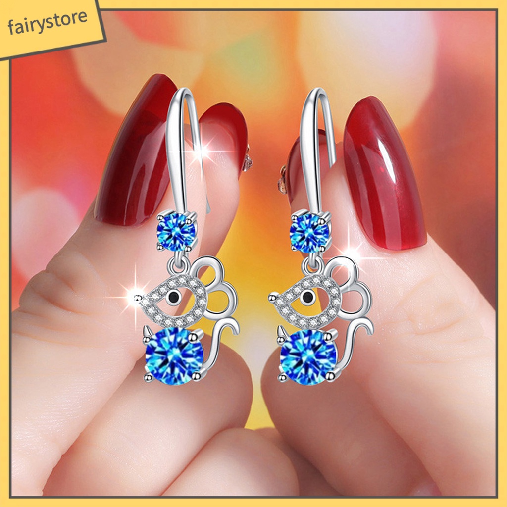 Khuyên Tai Hợp Kim Hình Chuột Đính Đá Thời Trang Cho Nữ