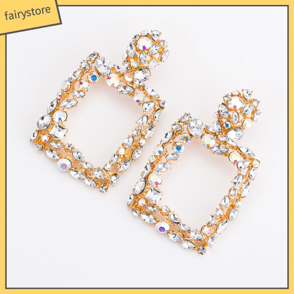 Bông Tai Dáng Dài Hình Vuông Đính Đá Phong Cách Boho Thời Trang Cho Nữ