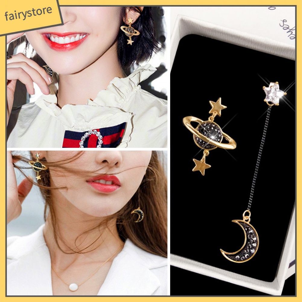 Đôi Khuyên Tai Dài Hình Trăng Sao Đính Đá Thời Trang Cho Nữ