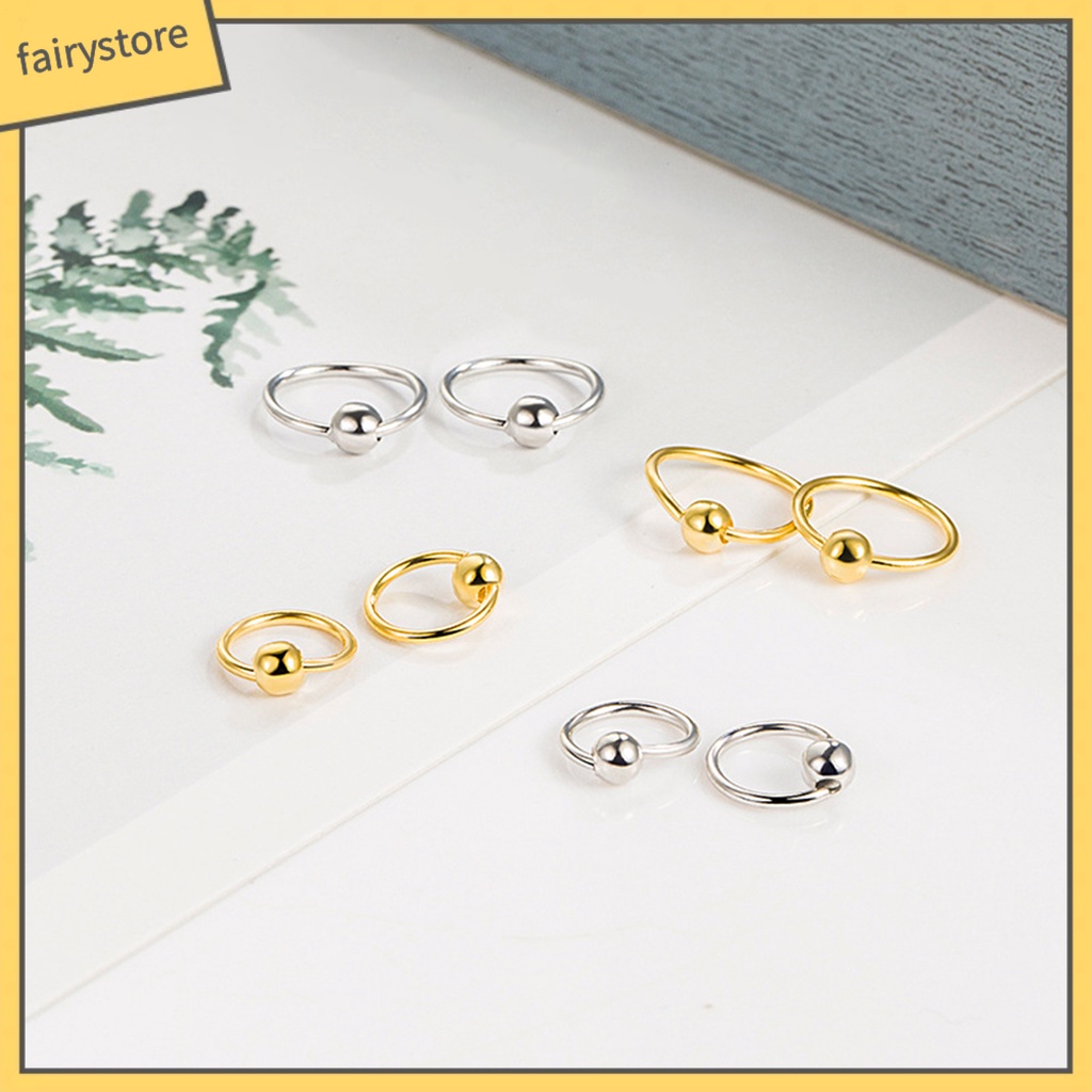 Set 2 Khuyên Tai Tròn Rỗng Đính Bóng Lông Thiết Kế Hình Học Mặc Hàng Ngày