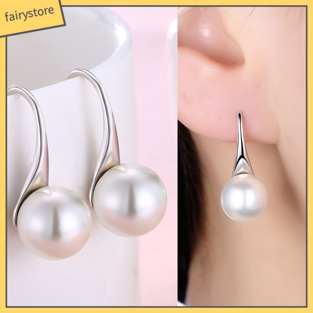 1 Đôi Bông Tai Bạc 925 Đính Ngọc Trai Giả Kiểu Dáng Đơn Giản Dành Cho Nữ