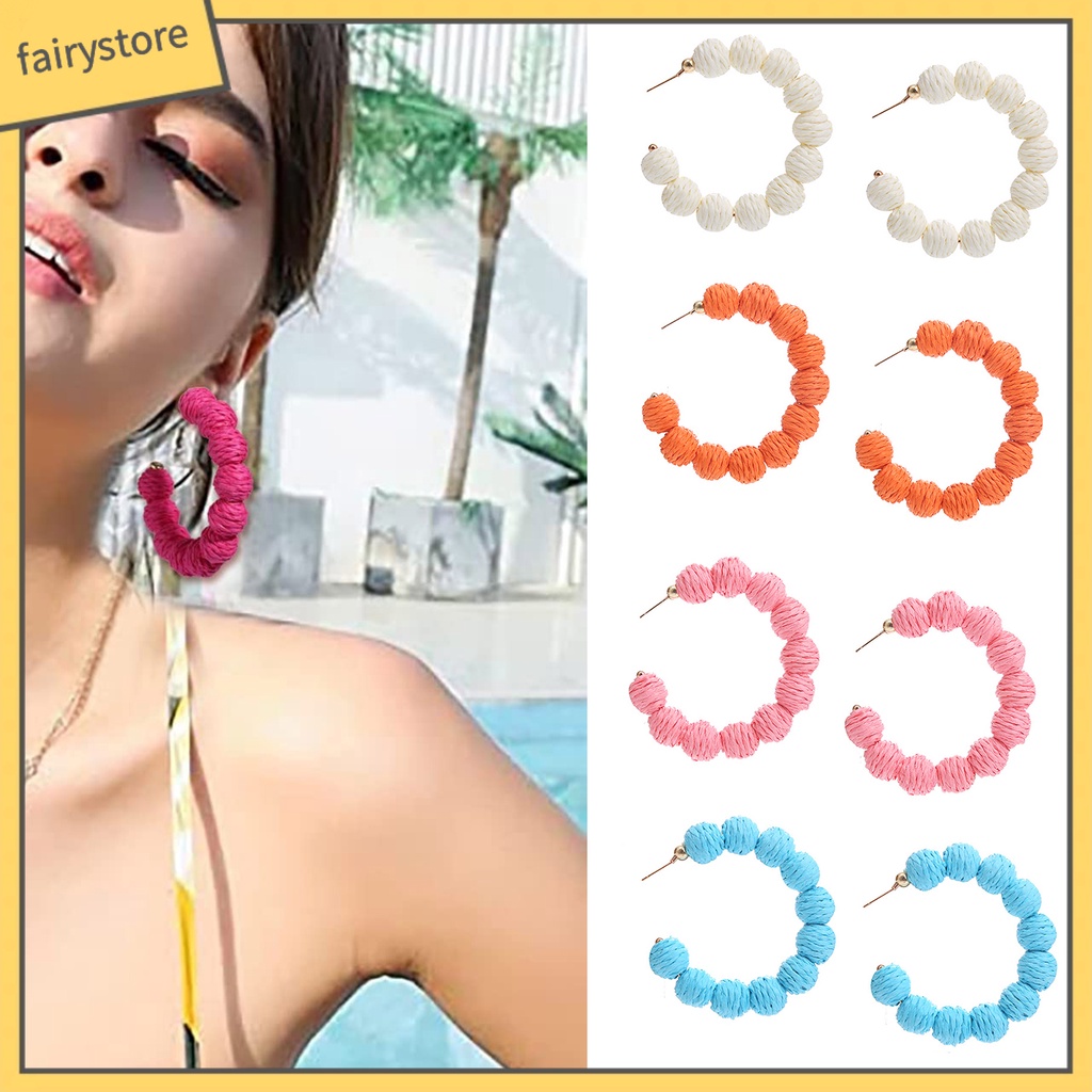 1 Đôi Bông Tai Hình Chữ C Đính Bóng Tròn Phong Cách Bohemian Dành Cho Nữ