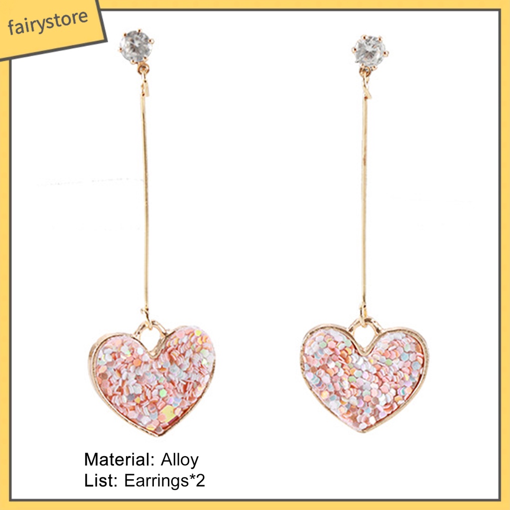 1 Đôi Bông Tai Dài Hình Trái Tim Đính Đá Zircon Bằng Hợp Kim Dành Cho Ngày Valentine